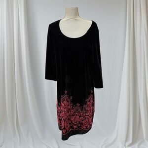 Ronni Nicole Black Velvet Embroidered Dress Women’s Size 16 Whimsigoth Romantic